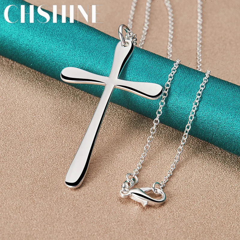 CHSHINE 925 Sterling Silver Smooth Cross Pendant 16-30 Inch Necklace For Women Charm Wedding Engagement Fashion Jewelry