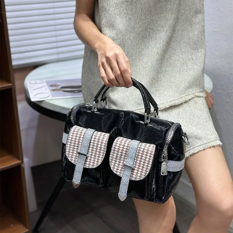 

Female Fashion PU Diamonds Multi-pockets Messenger Bag 2025 Women Trends Shiny Rhinestone Boston Satchel Shoulder Bag