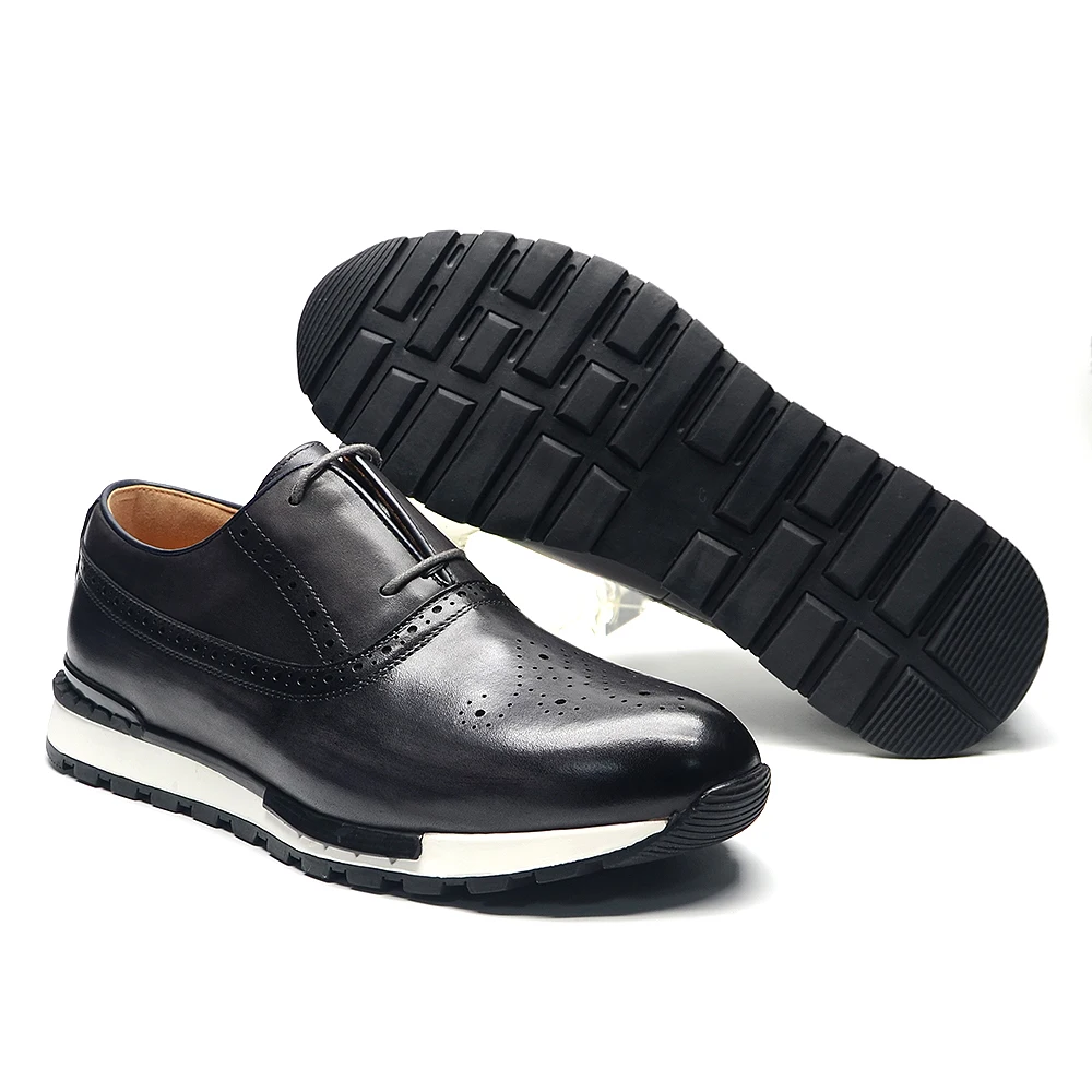 Luxury Brand Design Men\'s Oxford Sneaker Formal Calf Genuine Leather Laces Two-eyelet Anti-slip Rubber Sole Casual Shoes for Men