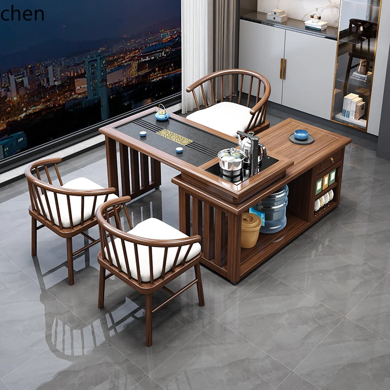 

HXL balcony solid wood tea table chair rotating tea table household kung fu drinking tea kettle integrated