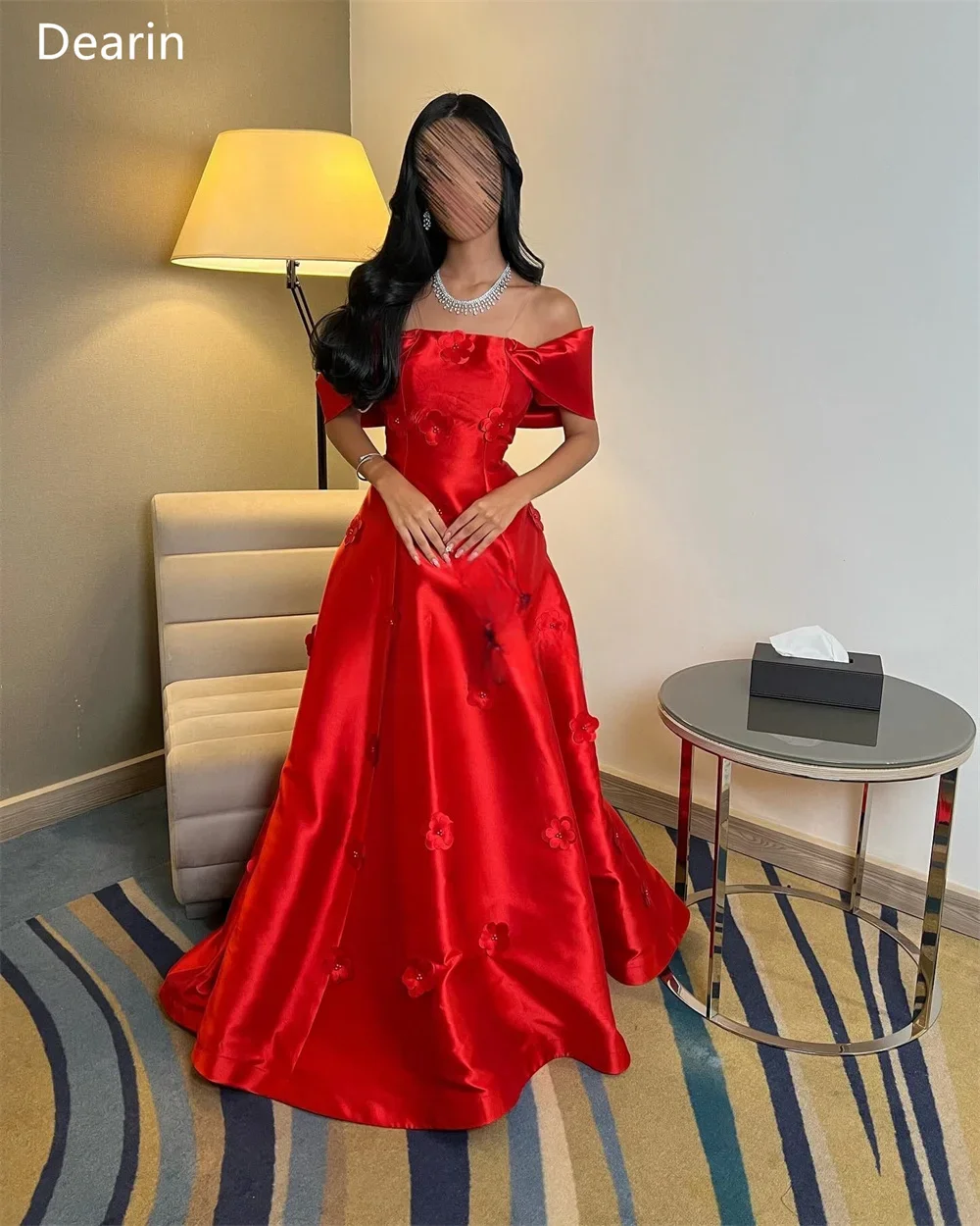 Customized Formal Dress Dearin Off-the-shoulder A-line Floor Length Skirts Draped Applique Flower Bespoke Occasion Dresses Eveni