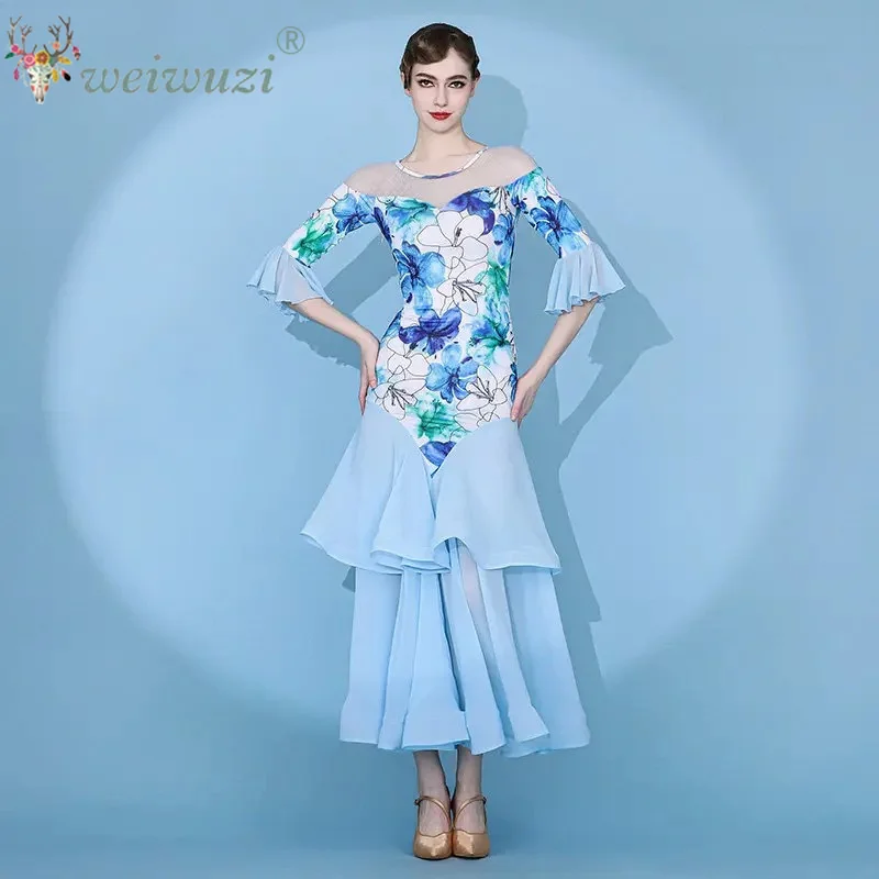 Elegant Printed Modern Dance Performance Dress Ballroom Waltz Dance Costume Ballroom Foxtrot Quickstep Dance Competition Dresses