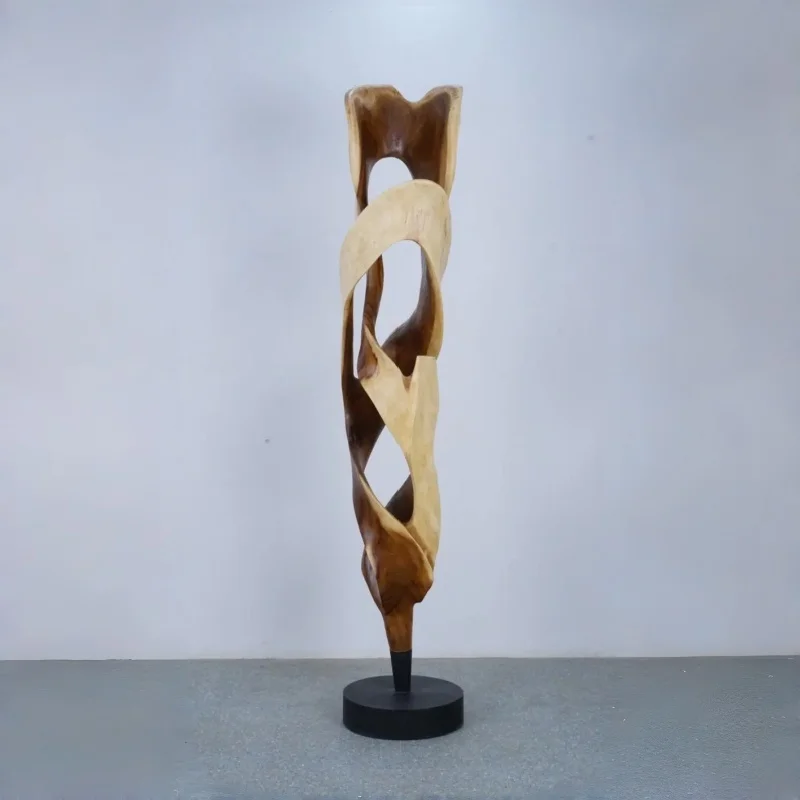 Solid Wood Engraved Twisted Hollow Abstract Ornament L35xH210cm Freestanding For Restaurant Interior Decor Craft