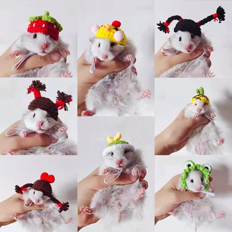 Cute Pet Knitted Mini Hat Small Animal Clothing Accessories For Hedgehog Hamsters Hat DIY Hand-Knitted Pet Headdress