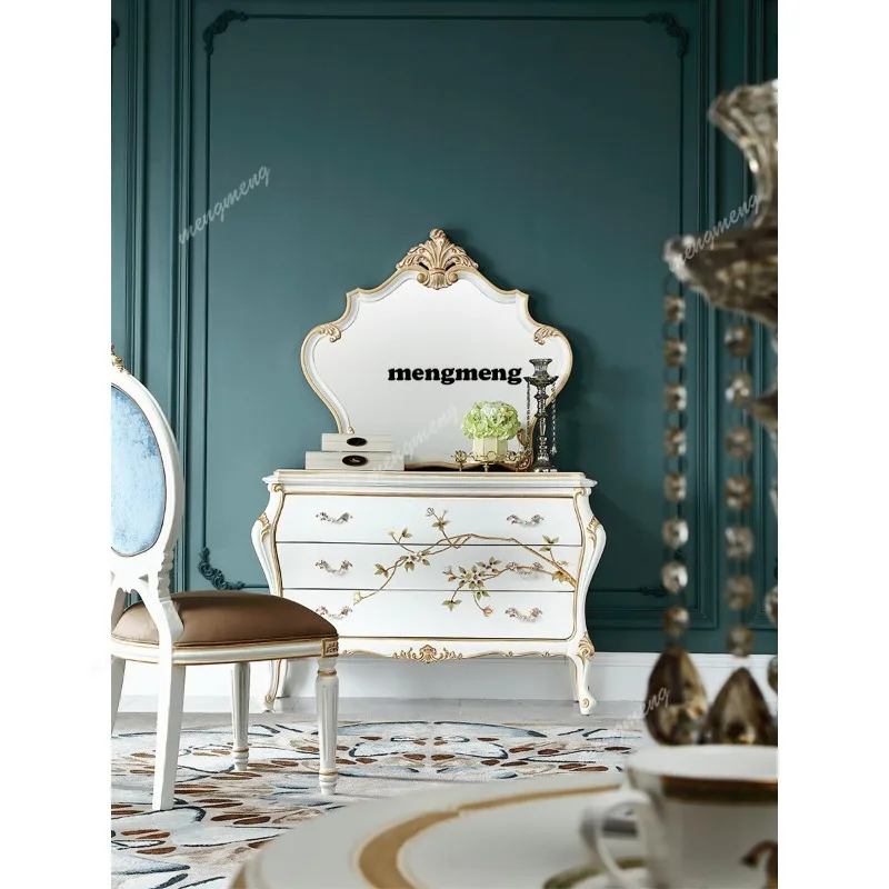 French light luxury solid wood hand-painted three-bucket cabinet European side cabinet three-pump decorative locker