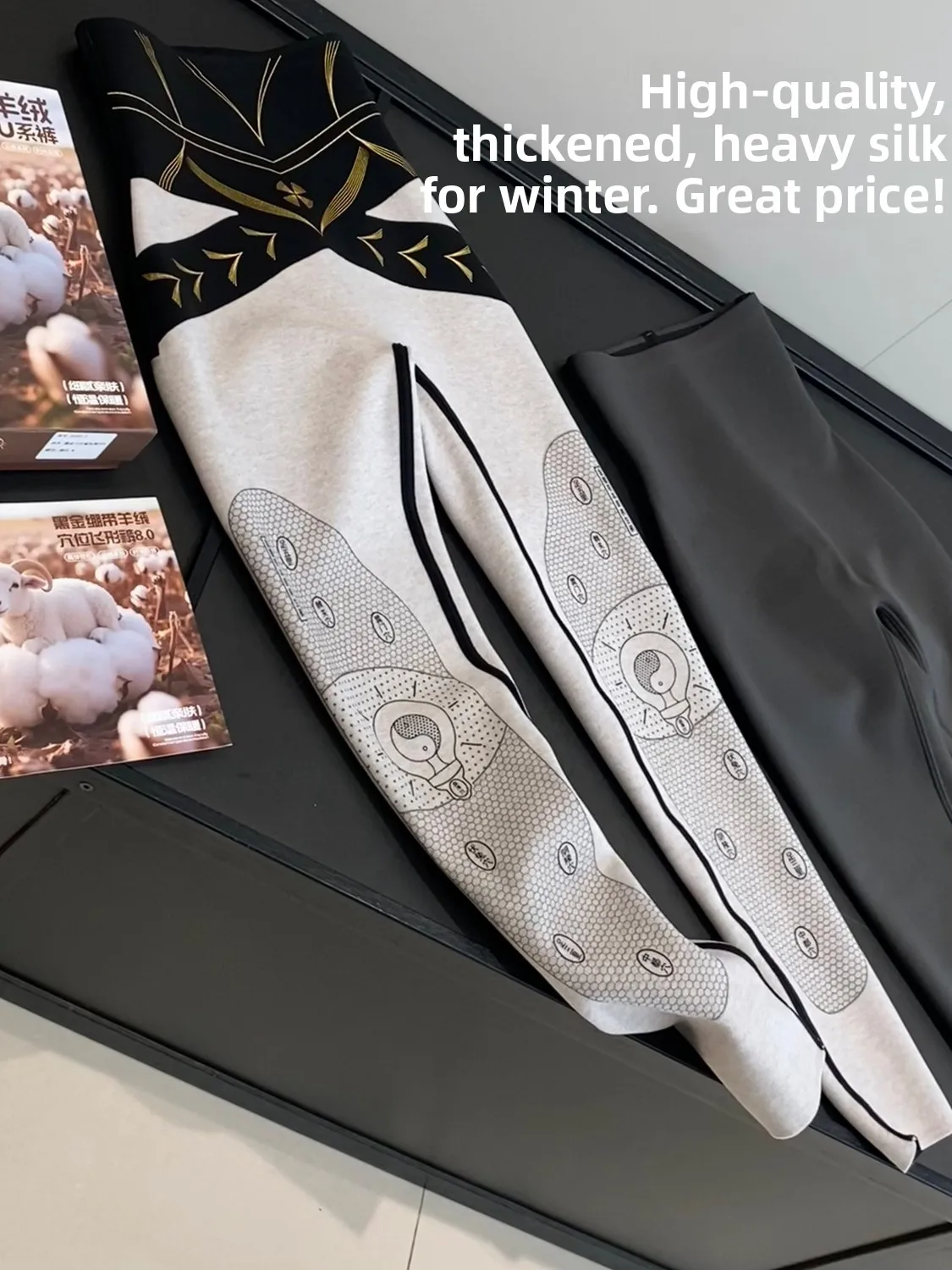 Calças de pele de arca de lã de seda espessa em azul cintura alta alongadas calças da moda femininas inverno quente faion leggings