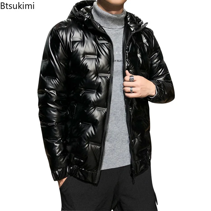 Winter Men's Warm Down Jackets Fashion Bright Thicken Casual Parkas Korean Style Hooded Down Coats Men Windbreak Thermal Jackets