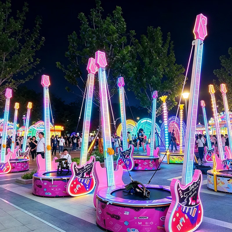 Children's LED Lights Guitar Bungee Trampoline, Commercial Quality, Single Person Steel Frame, Bungee Jumping Ride, Outdoor Fun