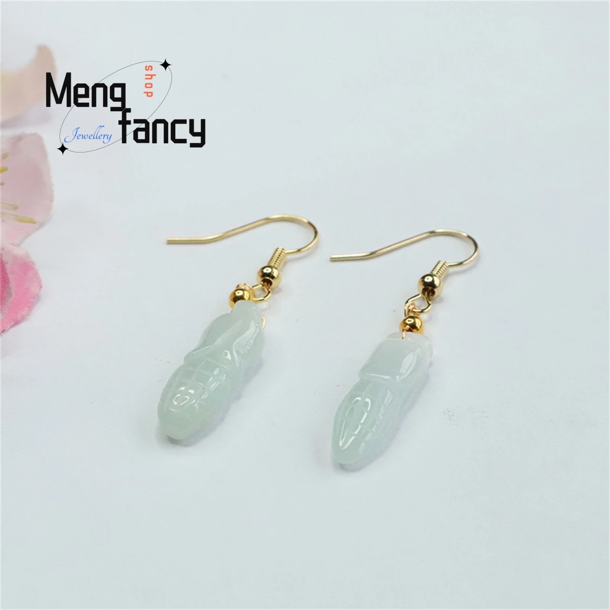 

Natural Jadeite Corn Ear Hook Multi Child Happiness Baogu Earring Simple Personality Exquisite Charm Fashion Women Fine Jewelry