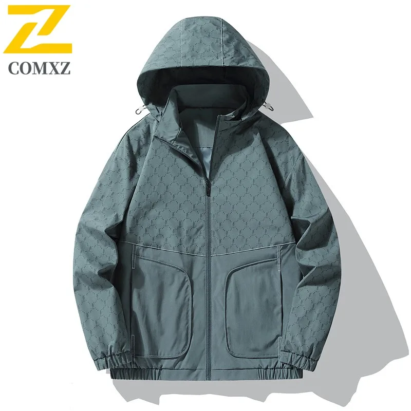 

COMXZ Hooded Classic Jacket for Men Outdoor Expedition Wind Resistant Coat Leisure Journey Comfort Light Autumn New Clothing