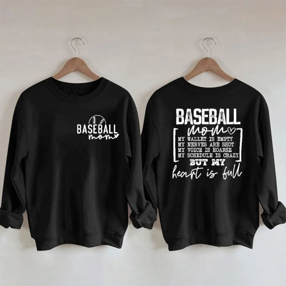 

Rheaclots Women's Baseball Mom Heart Is Full Printed Women's Cotton Female Cute Long Sleeves Sweatshirt