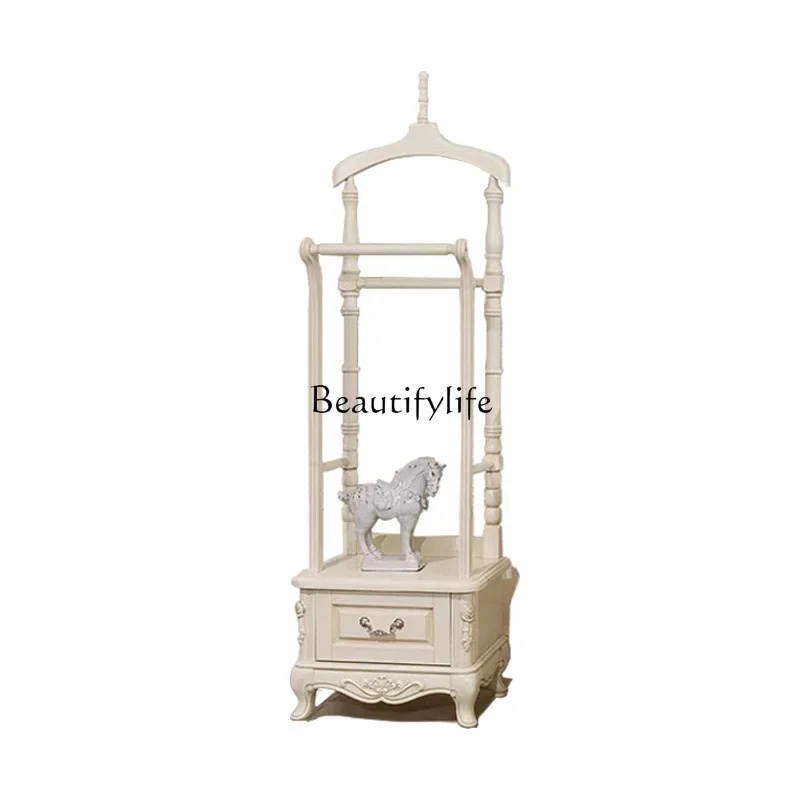 American Style Solid Wood Coat and Hat Rack Floor Corner Bedroom European Style Creative Living Room Clothes Rack Retro White