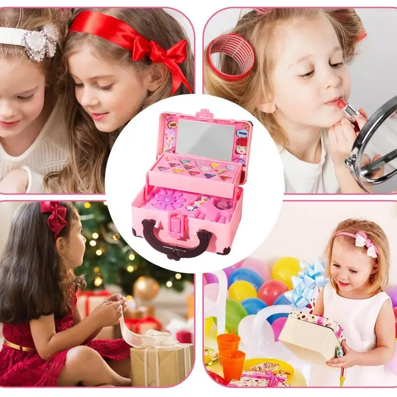 Kids Makeup Kit For Girl Real Cosmetic Set Pretend Play Set For Girls Child Play Makeup Toys Beauty Vanity Set With Cosmetic