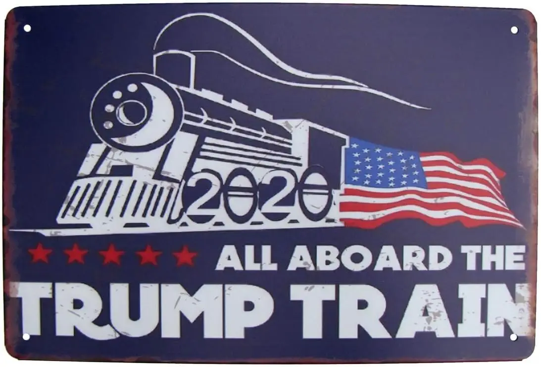 TG,LLC Treasure Gurus All Aboard The Trump Train Metal 2020 Sign American Flag MAGA Bar Pub Garage Wall Decor