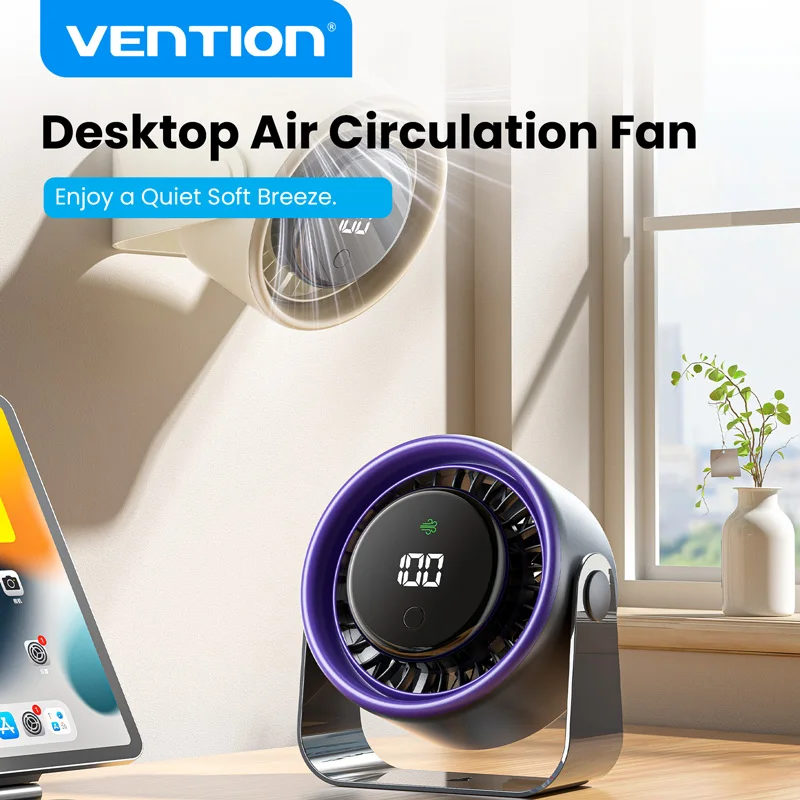 

Vention Desktop Air Circulation Fan Multifunctional Quiet Desk Fan 3000/4500mAh Wireless Portable 90° Speed Foldable 2500RPM Fan