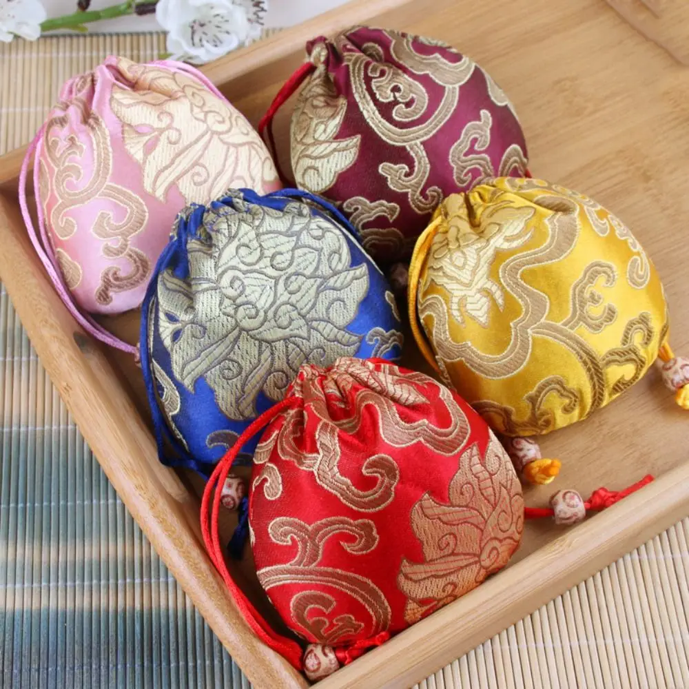 

Floral Embroidery Flower Drawstring Bag Jewelry Packing Bag Beaded Canvas Flower Handbag Bucket Bag Storage Bag