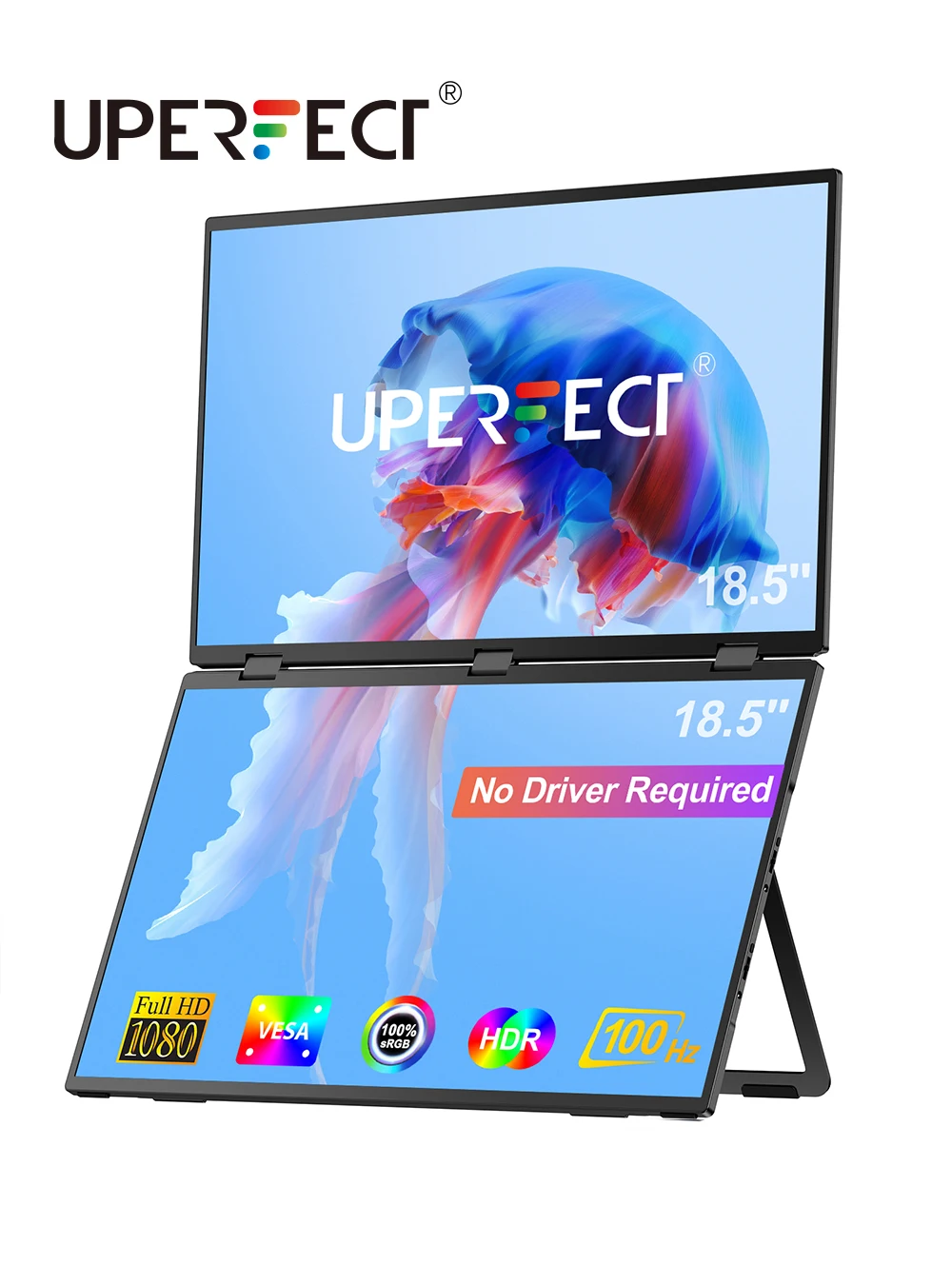 

UPERFECT Upgraded Delta NO Driver 18.5" 100Hz Dual Portable Monitor for Laptop 1080P HDR 360° Folding Stacked Triple Screen