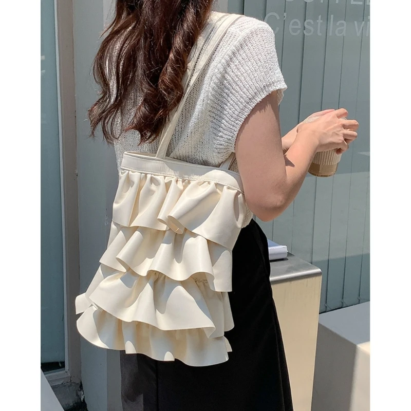 Women Pleated-Wave Shoulder Bag Large Capacity Tote Bag Female Casual Underarm Bag Fashion PU-Leather Handbag