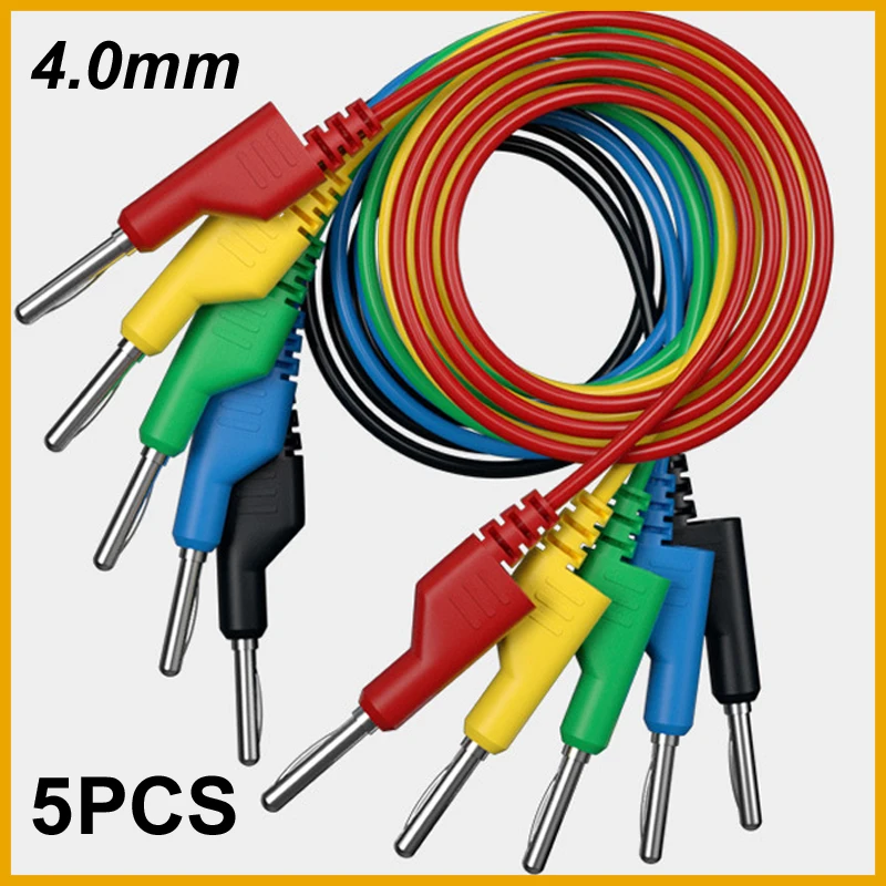 Image of 5er-Set 1M Stapelbare Doppel-4mm-Bananenstecker auf Bananenstecker Multimeter-Messleitungen Kabelset 1000V/20A 5 Farben Krokodilklemmen