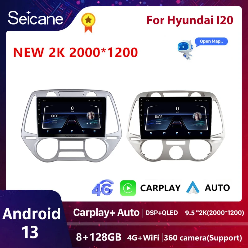 Seicane Car Radio Navigation GPS wireless Carplay For Hyundai I20 2008-2012 Android 13 Multimedia Video No DVD Player Stereo DSP