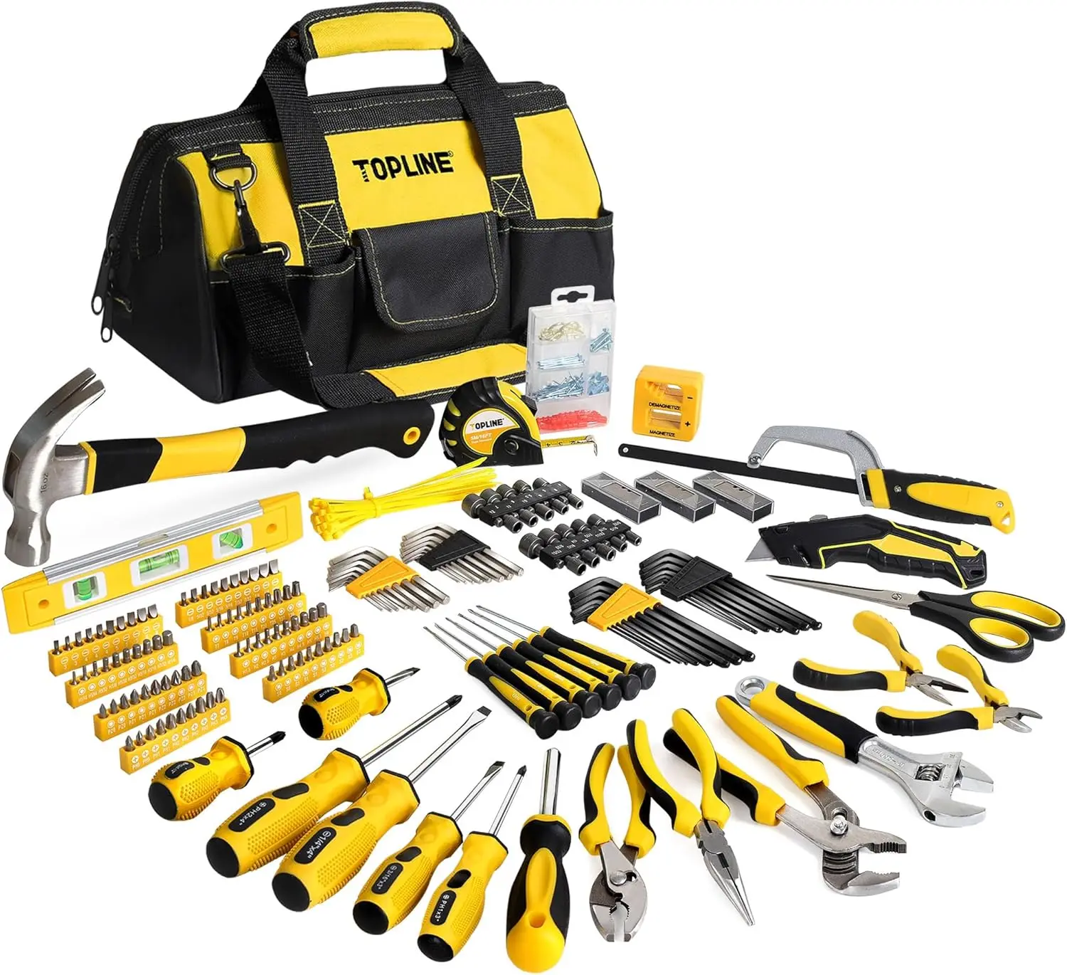

390-Piece Hand Tool Kits for Home, 14-Inch Wide Mouth Tool Bag with Tools Included, Home Tool Set for Men