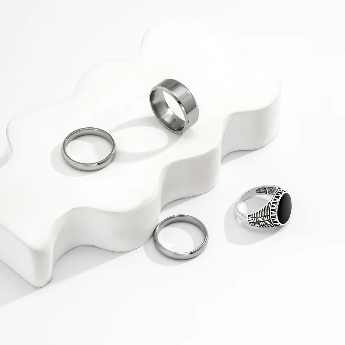 4Pcs Retro Stackable Stainless Steel Wide Rings for Men