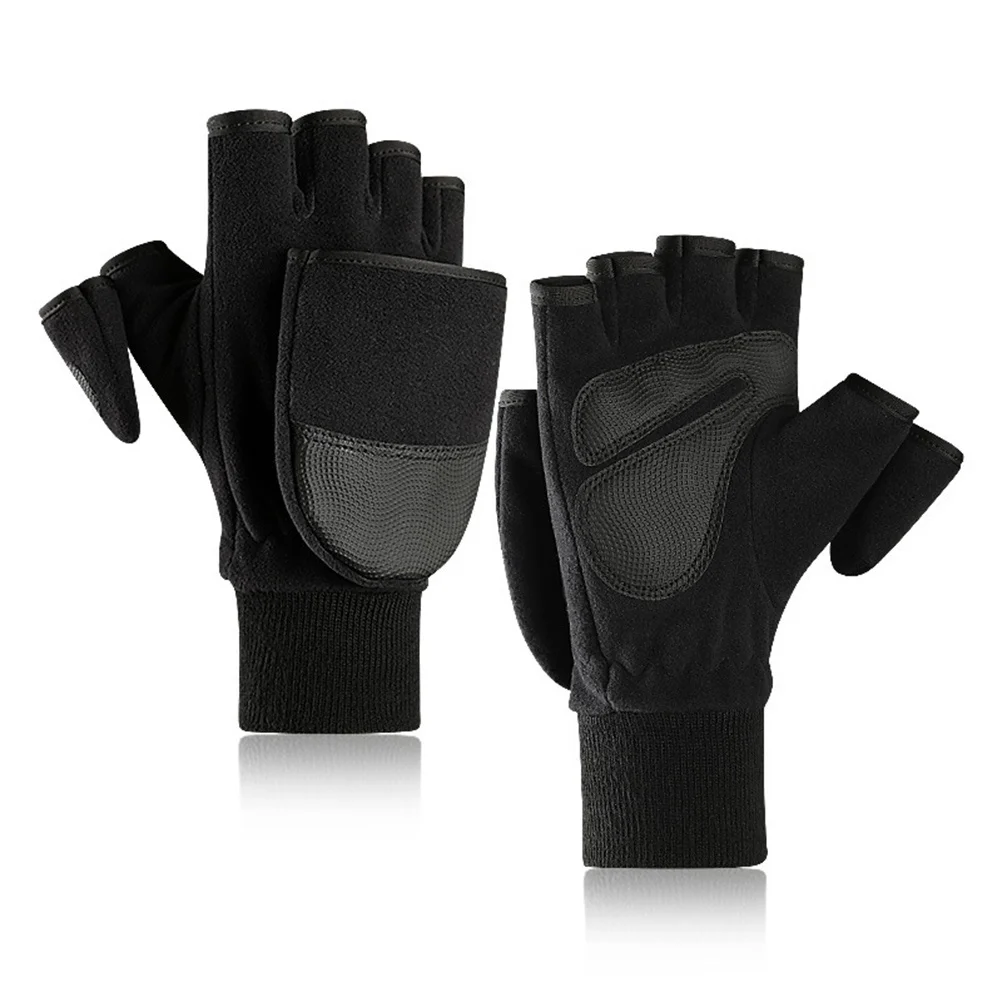 1Pair Warm Anti-Slip Riding Gloves Polar Fleece Durable Comfortable Touch Winter Work Driving Outdoor Simple Practical Black