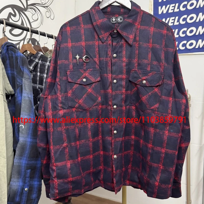 

Брендовая рубашка High Street Thug Club, повседневные топы с клетчатым принтом, металлический логотип, рубашка с длинными рукавами THUG CLUB