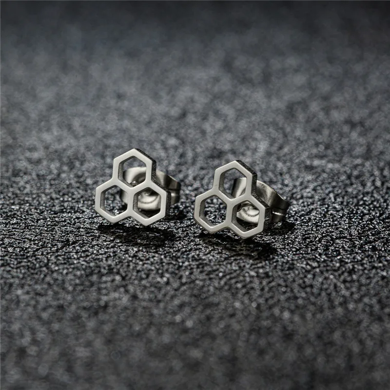 Cute Stainless Steel Honeycomb Earrings Women Simple Hexagon Ear Studs for Girls Geometry Chemistry Molecular Earings Pendientes image 2