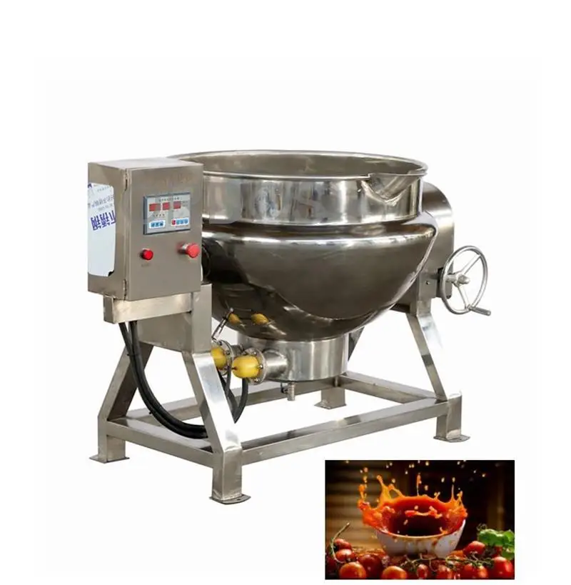 Electric/Gas Heating Double Jacketed Kettle with Mixer Jacketed Steam Kettle Steam Sauce Jacket Cooking Kettle Sugar Boiling Pot