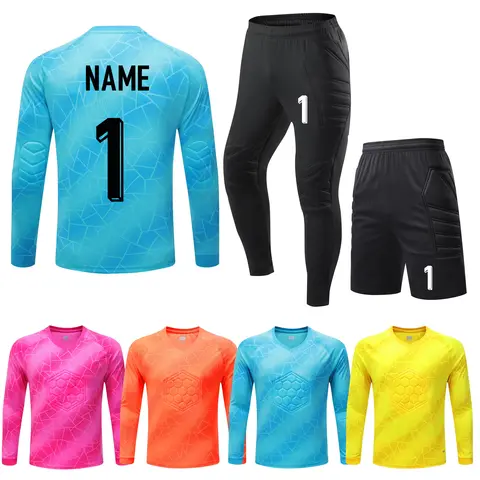 Men Kid Soccer Goalkeeper Uniform Protective Sponge Long Sleeve Football Training Goalkeeper Top Soccer Jersey Pants Custom