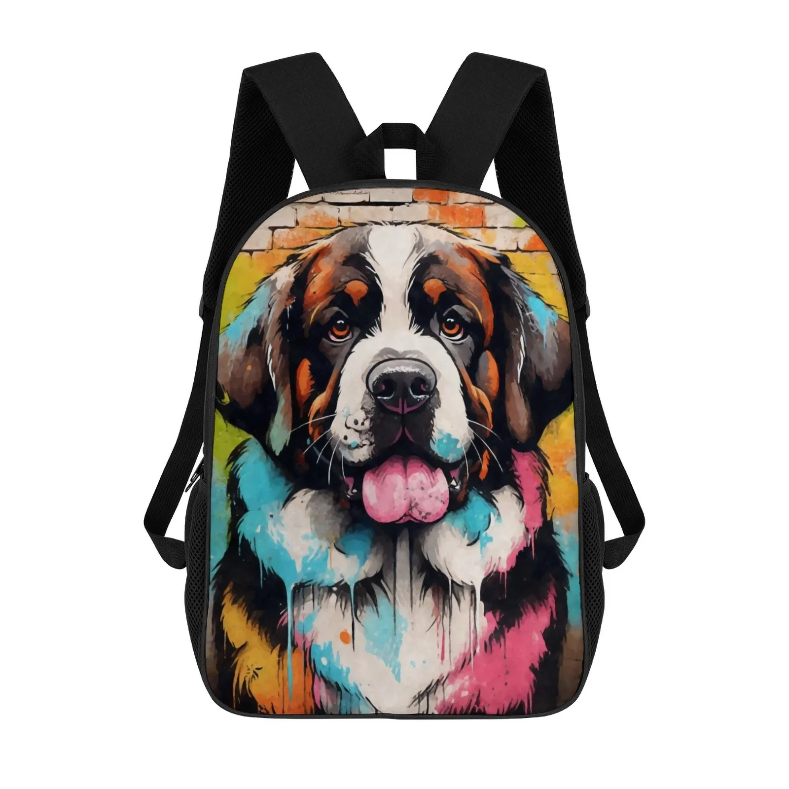 

Saint Bernard Dog Graffiti Sac A Dos Рюкзак на молнии с принтом Сумка для книг Школьные сумки для девочек 17-дюймовый школьный рюкзак Сумка