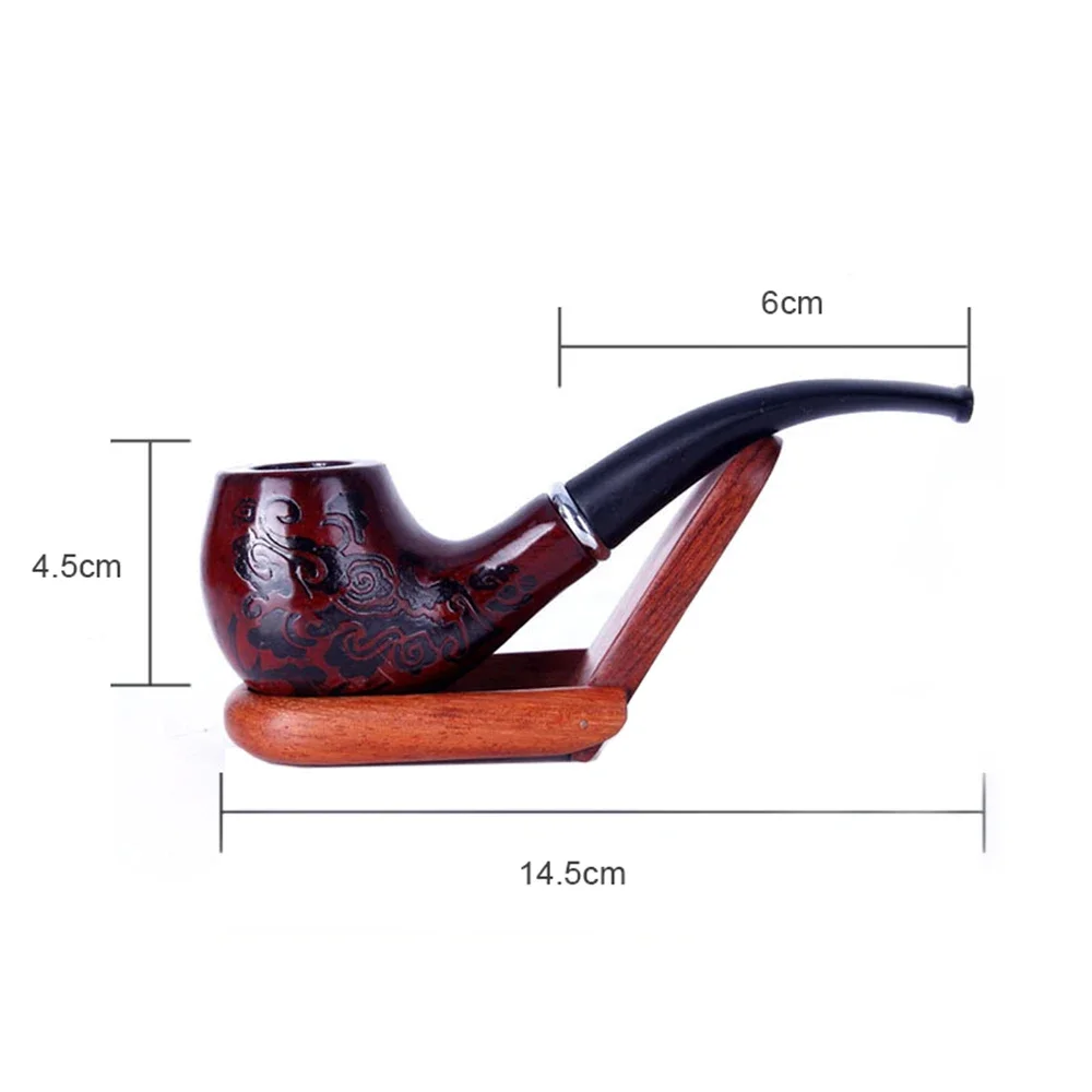 Solid Wood Resin Tobacco Pipe Red Black Pattern Carving Smoke Pipe Elbow Roll Filter Cigarette Holder Herb Grinder Smoking Tools