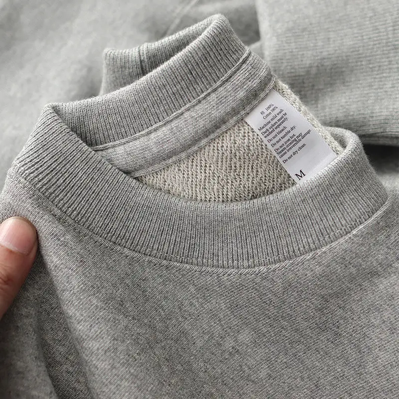 

2025 New Cotton Hoop Hoodie Men's Retro Solid Color Sports Loose Round Neck Jacket Spring and Autumn Women's Versatile