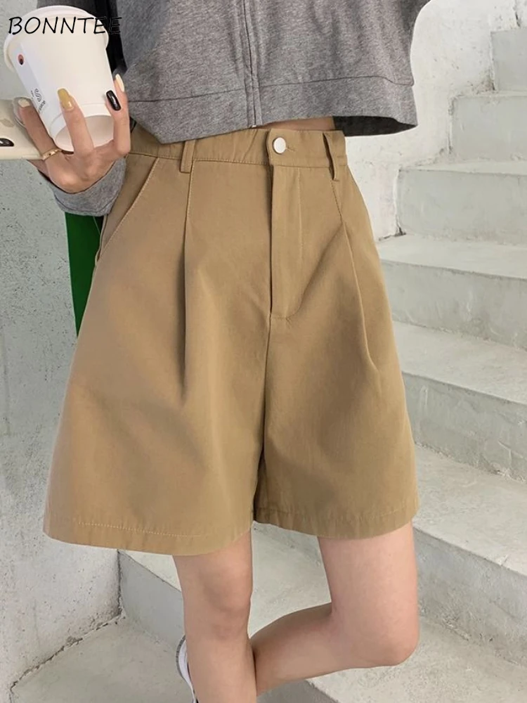 

Shorts Women Folds Solid Simple Elegant Prevalent Age-reducing Basics Korean Style All-match Ladies Sweet Delicate Tender New