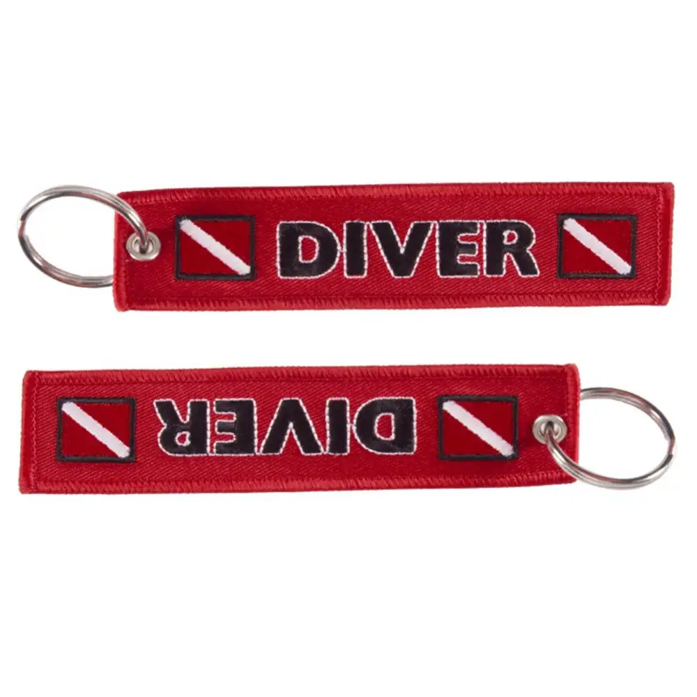 CAUTION DIVER Print Embroidery Tag Keychain Car Keyring Key Chain Pendant Car Interior Decor