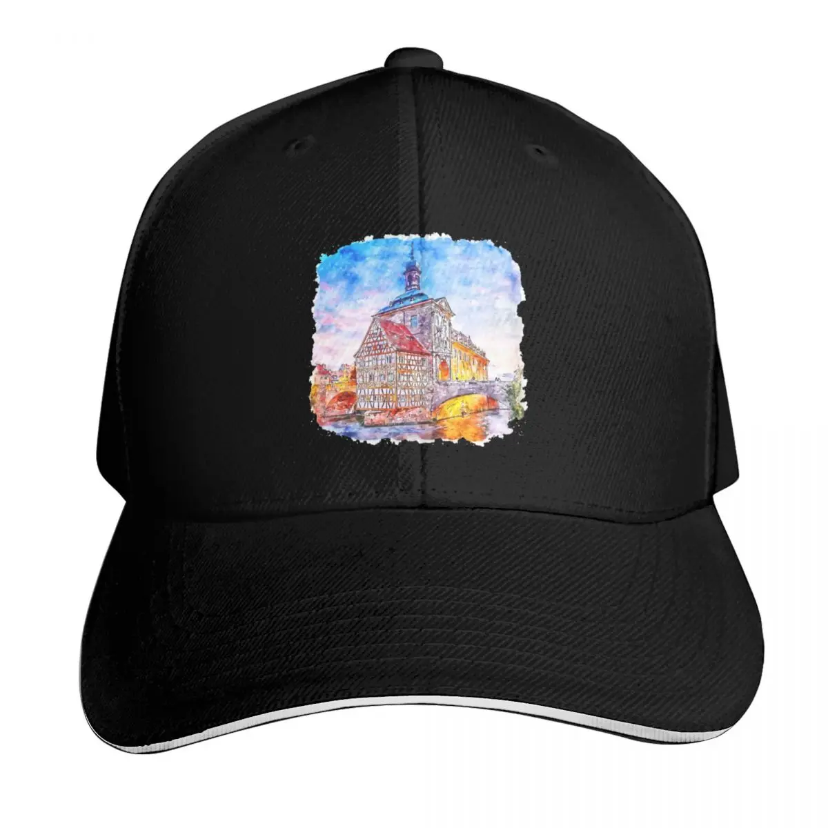 Bamberg germany watercolor sketch hand drawn Baseball Cap Cotton Twill Breathable Contrast Two Tone Brim Snapback Flat Bill