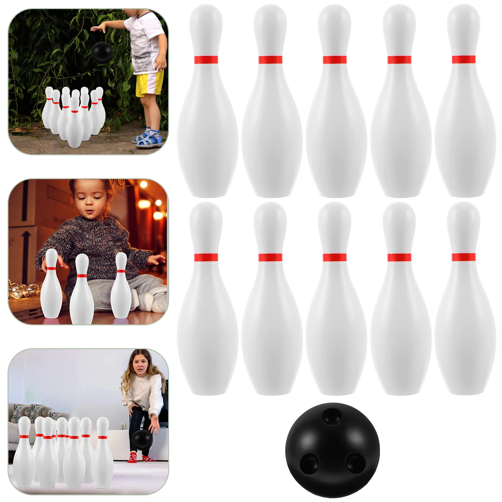 Plasitc Bowling Play Set Fun Bowling Games Parent Children Interactive Toy for Home School (White)