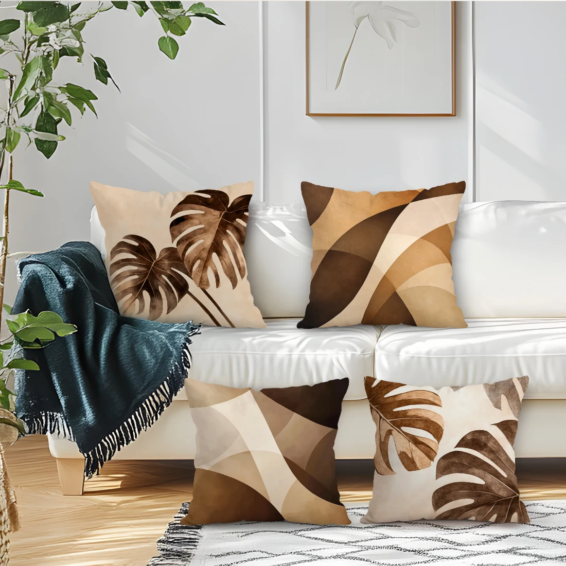 Brown Fern Leaf Cushion Pillowcase Printed Polyester 40/45/5