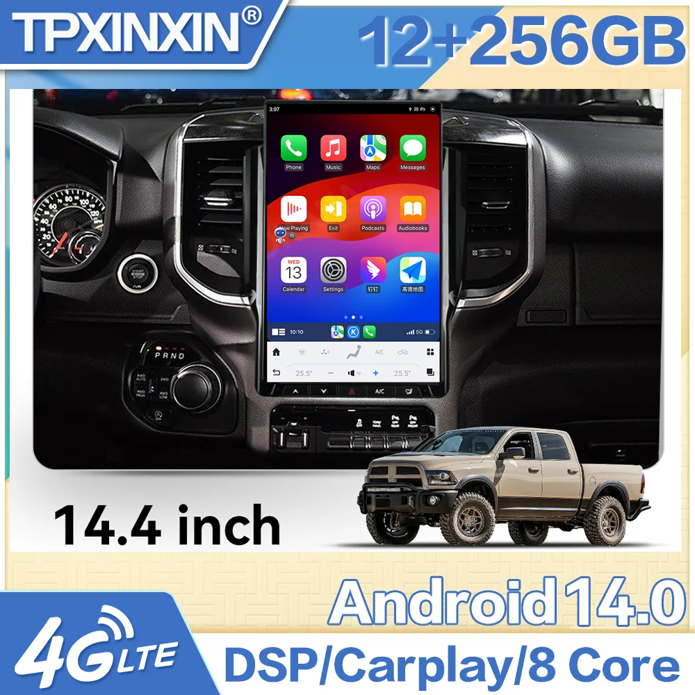 

14.4" Android Player For Dodge Ram 2019-2024 1500 2500 3500 4000 4500 5500 Car Auto Radio Stereo Multimedia Carplay GPS Navi AC