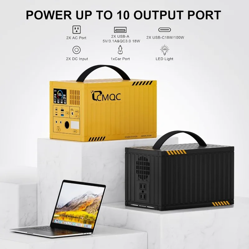 Portable Power Station 300W, 110V Pure Sine Wave Power Bank with 2 AC Outlets, LED Flashlight