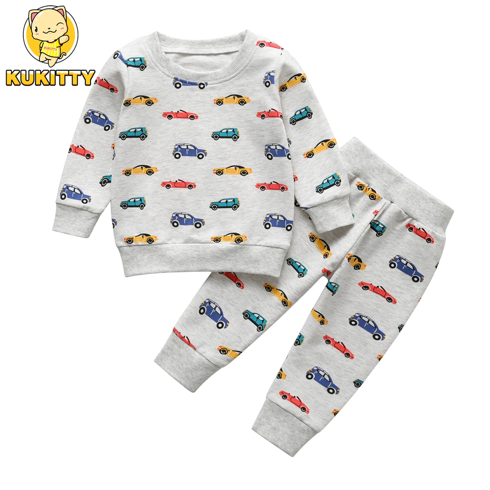 Children Kids Boys Baby 2PCS Clothes Sets Autumn Car Print Sweatshirt + Pants Sport Suits for Toddler Boys 1 2 3 4T