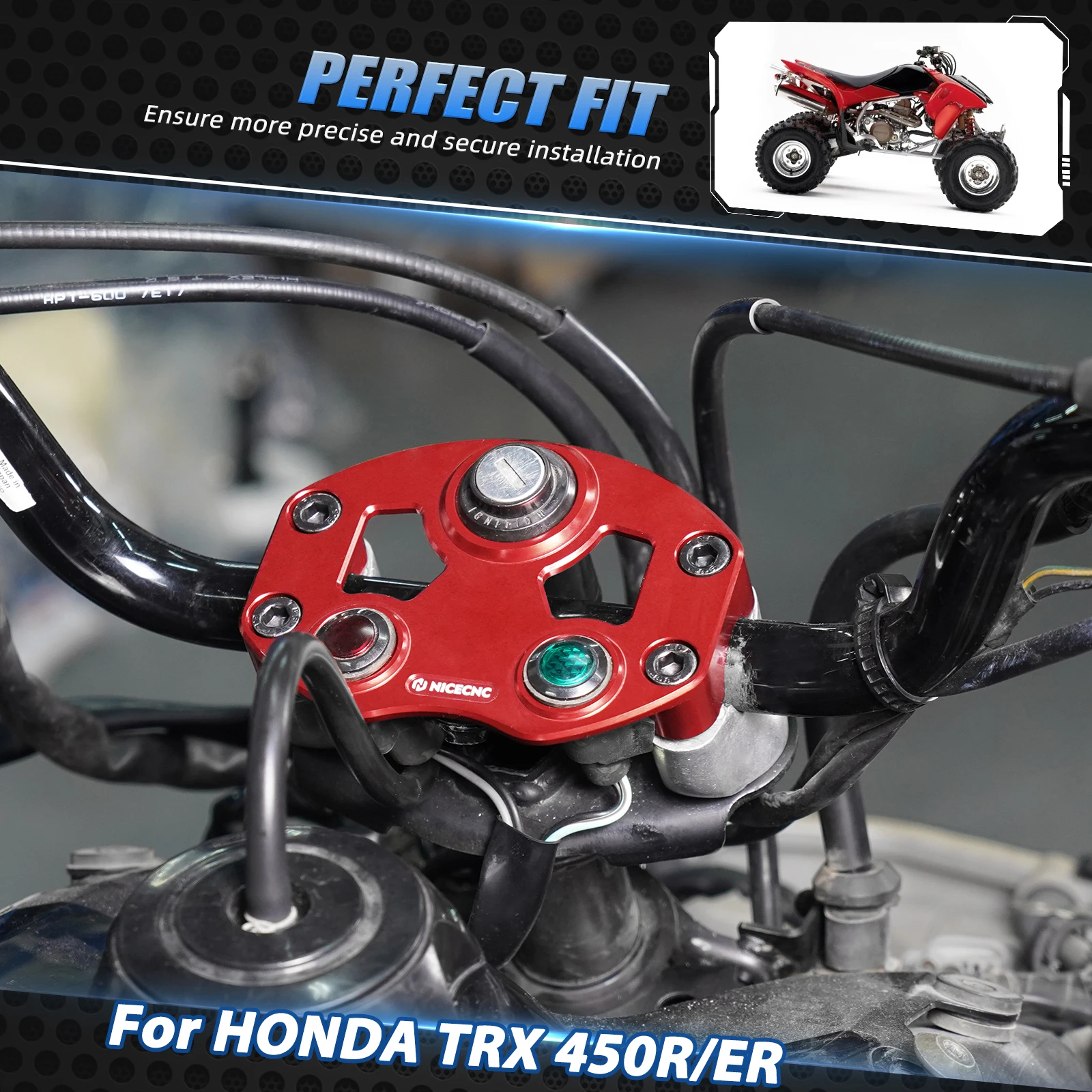 NICECNC For Honda TRX450ER 2006-2014 ATV Upper Handlebar Clamp Mount Key Switch Dash Panel Aluminum 53131-HB6-000