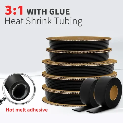 Imagen 1 del producto Tubo termorretráctil forrado con adhesivo de doble pared, diámetro de 100/2,4/3,2/4,8/6,4/7,9/9,5mm, relación 3:1, 12,7 metros/10M