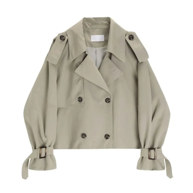 Fashion Temperament Short Trench Coat Commuter Aesthetic Loose Lady Coat Female Double-breasted Outerwear Autumn Clothes