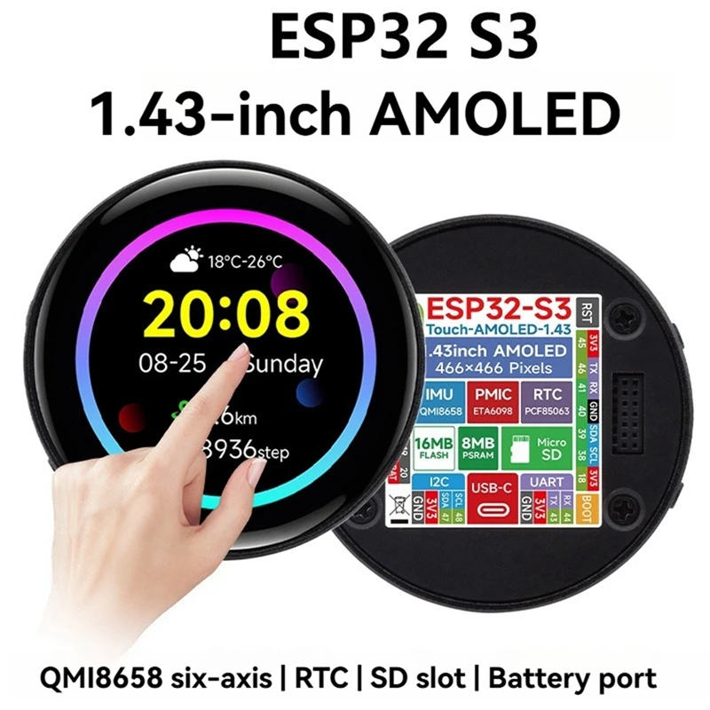 ESP32 S3 Development Board 1.43 Inch AMOLED Display Touchscreen With SD-Port/ QMI8658C 6-Axis Sensor For Arduino LVGL B