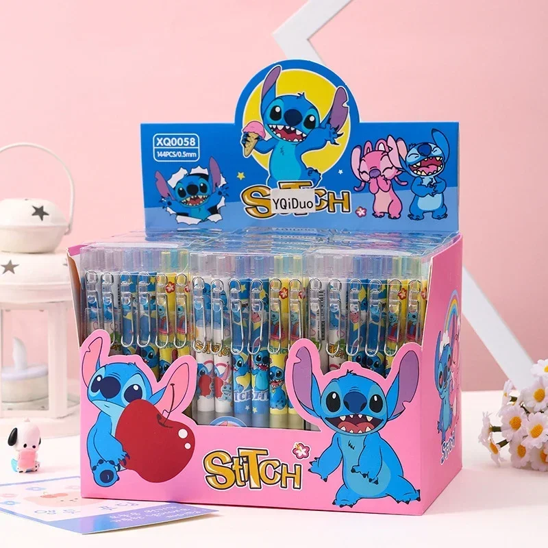 Stylo gel Disney Stitch, dessin animé mignon, pressant le stylo, séchage rapide, fournitures de bureau, fournitures scolaires, cadeaux, 12 pièces, 0.5mm