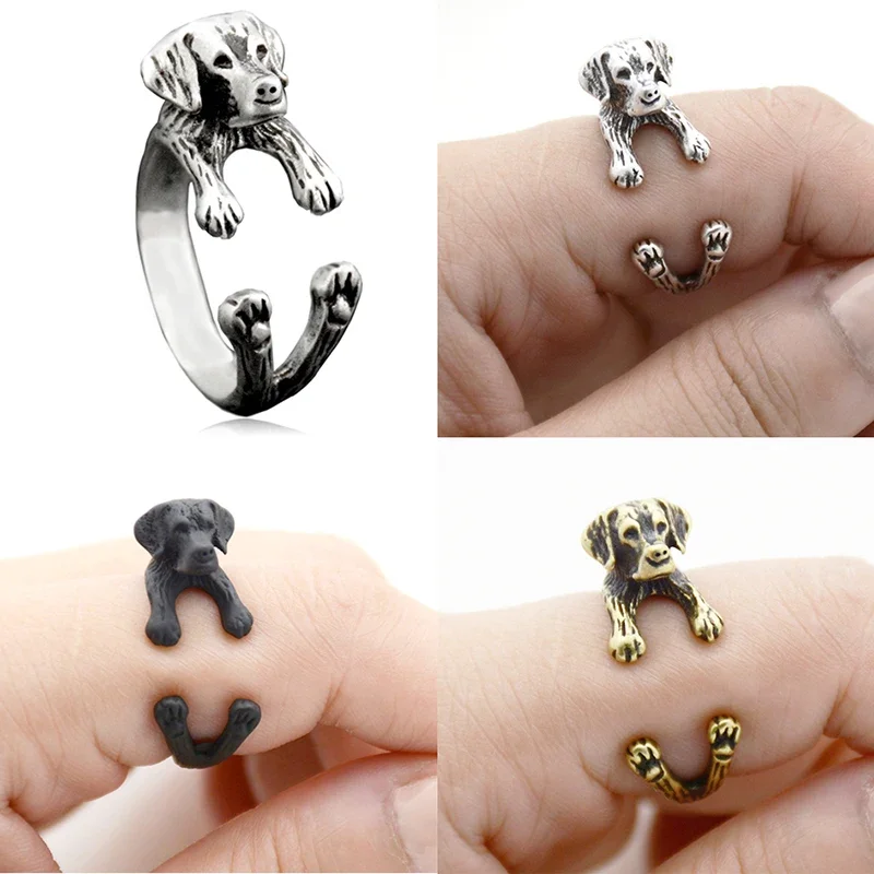 Retro Punk Funny Labrador Retriever Dog Wrap Rings for Women Anel Midi Adjustable Finger Animal Pet Puppy Ring Men Gift Jewelry