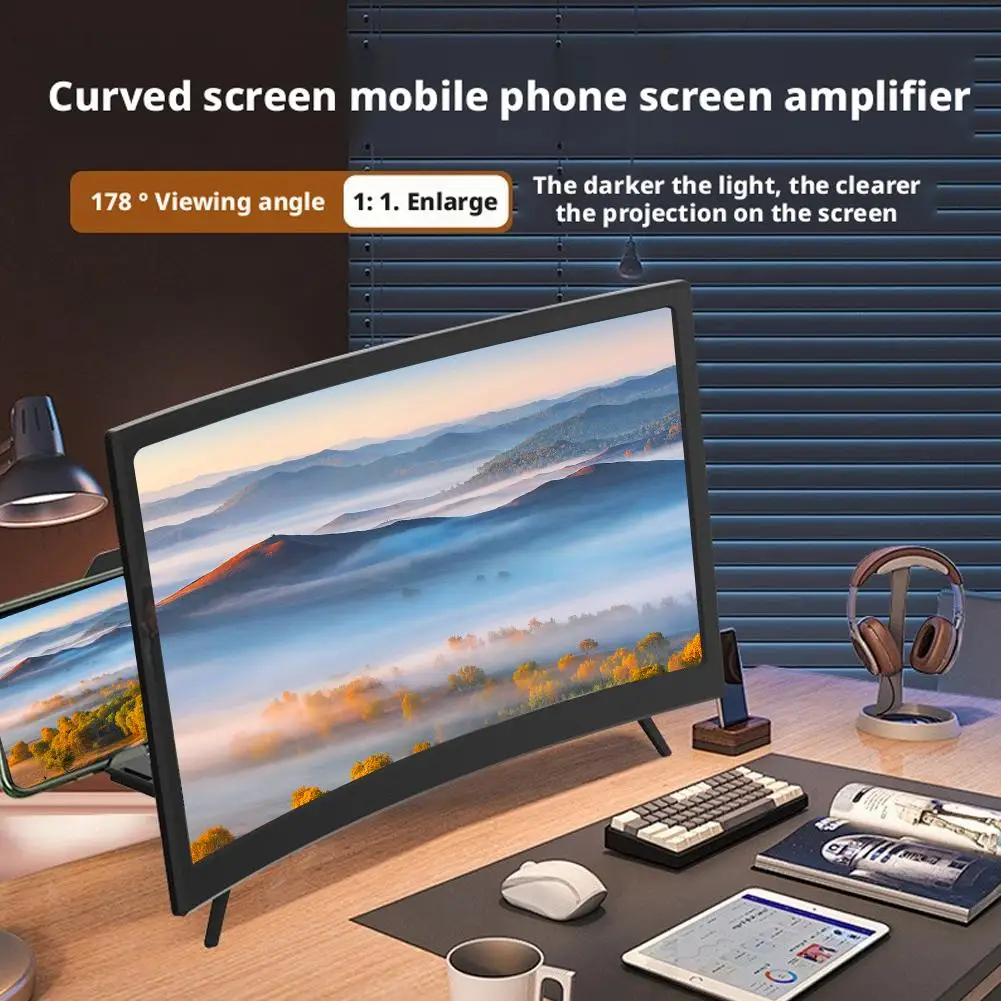 1200R Curved Screen Magnifier 2-4X Zoom Blue Light Filter for 12 18 Inch Phones Portable Foldable Acrylic Lens for Home The W2W7