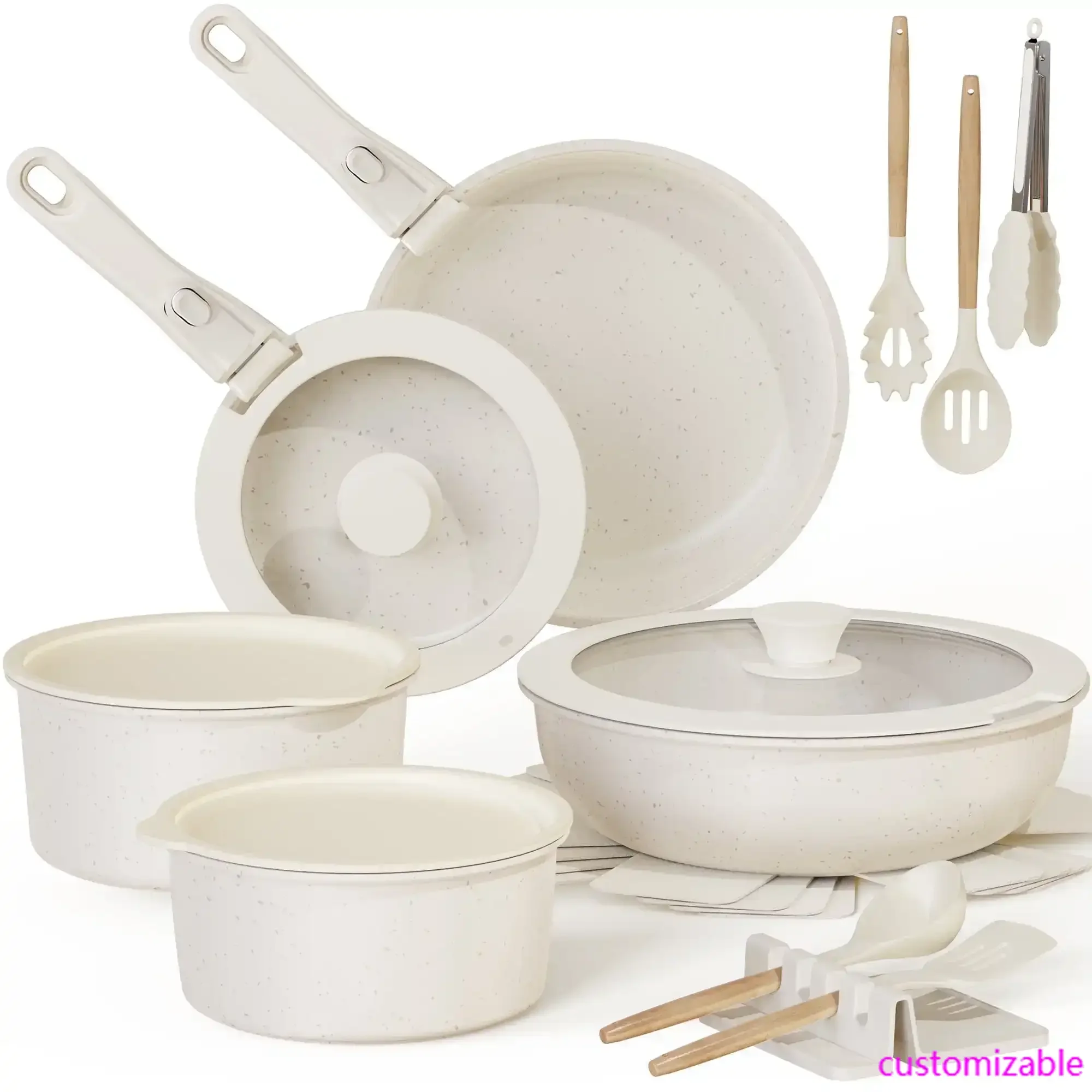 

20 Piece Ceramic Pots and Pans Set Non Stick, Cookware Set with Detachable Handle, Oven Safe, Induction Ready